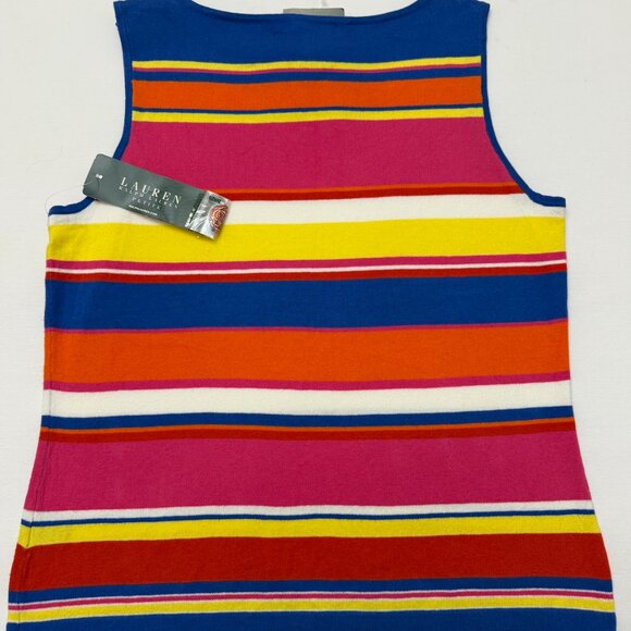 NWT Lauren Ralph Lauren Women's Striped Multicolor Tank Top SZ Petite Medium - Picture 6 of 6